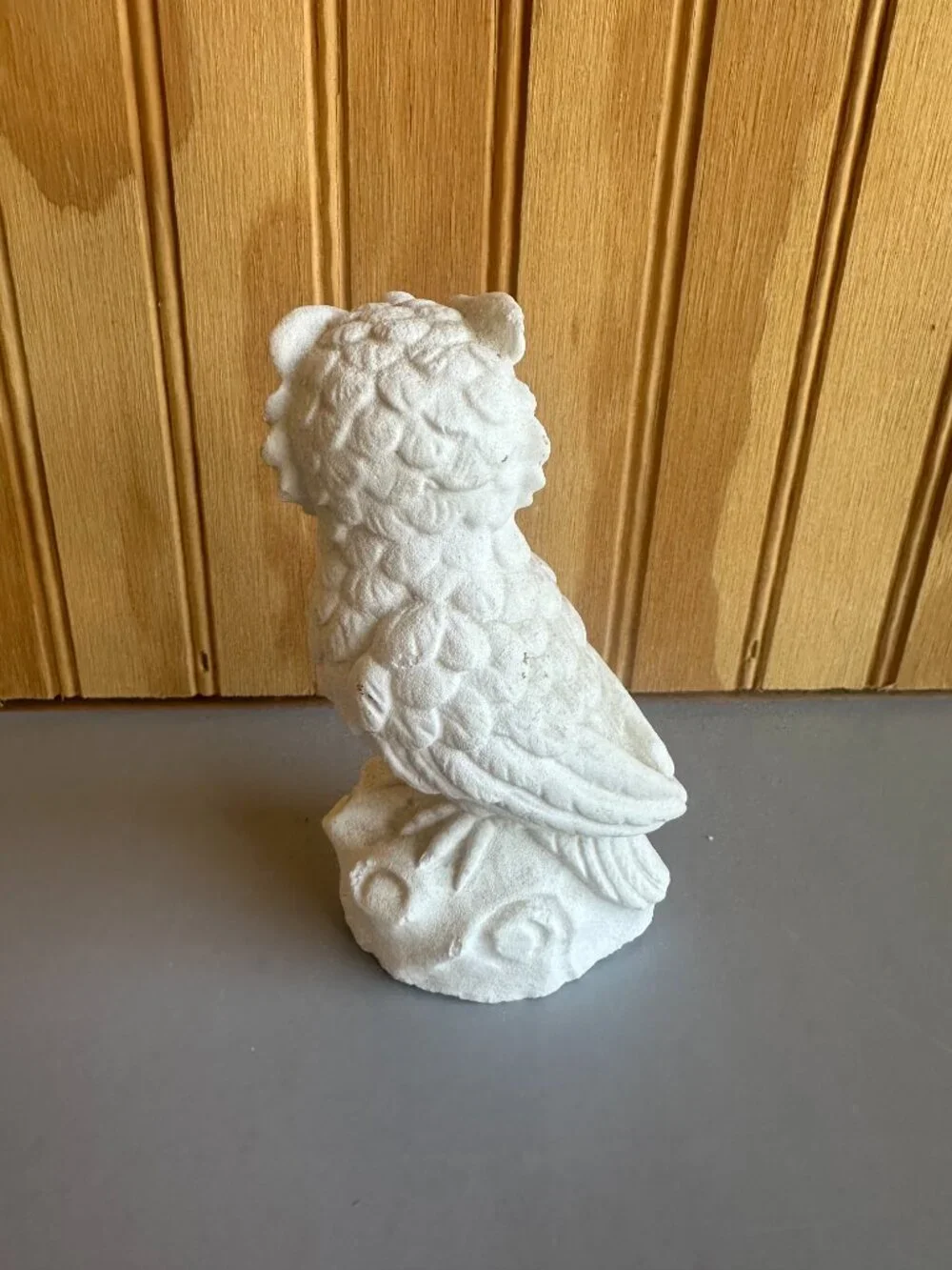 Vintage Snow White Owl Carved Alabaster Stone Yellow Eye Italy Sandstone